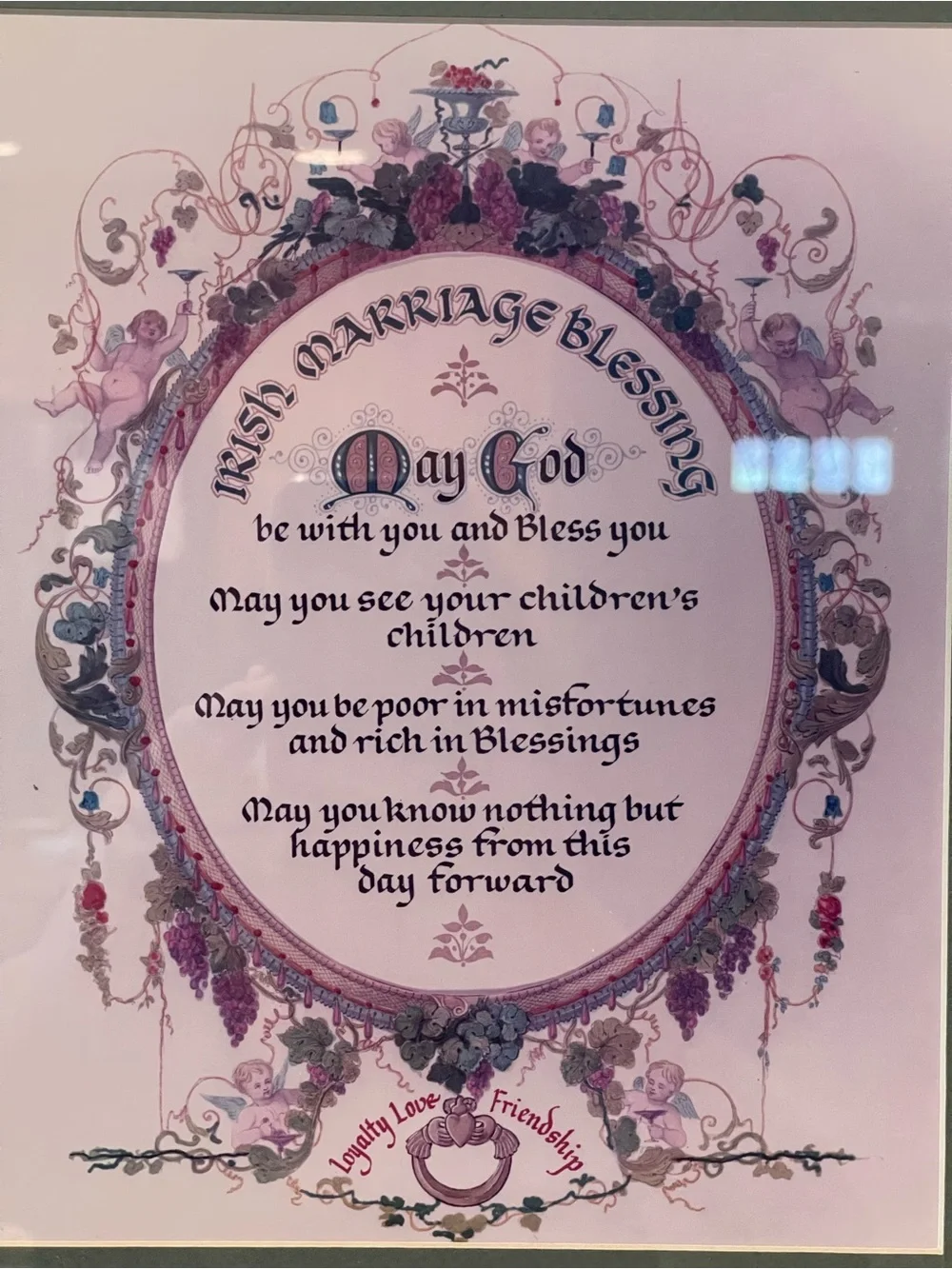 Framed Irish Marriage Blessing Print — Pink & Gold